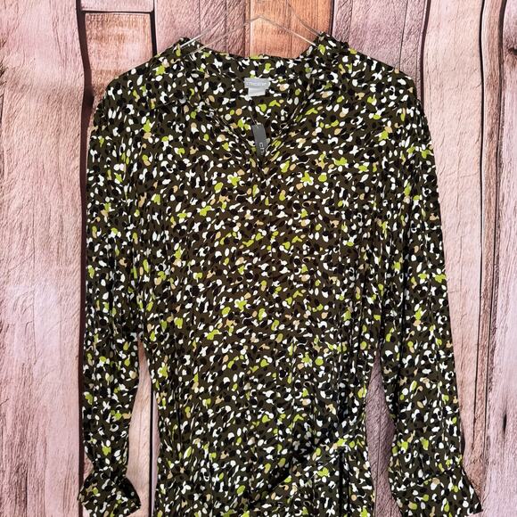 Chico’s Maxi Shirt Dress Pebble Pattern Green Mature Classic Versatile NWT XL/16 - Picture 3 of 9